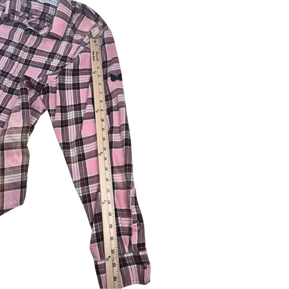 Custom Made Betty Boop Bleached Pink Plaid Flannel Shirt XXL Graphic Back Y2K - Picture 6 of 9